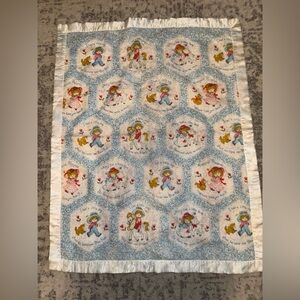 Vintage Hexagonal Nursery Rhyme Baby Blanket Acrylic Satin Edge 32x42 unisex